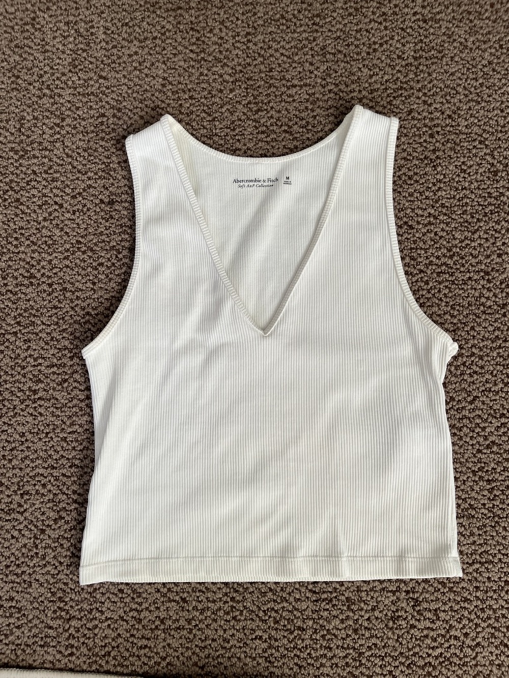 Abercrombie & Fitch White Ribbed V-Neck Tank Top